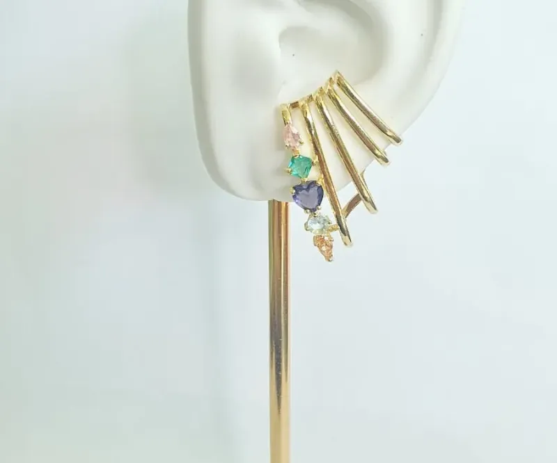 BRINCO EAR CUFF MORCEGO PEDRAS COLORIDAS